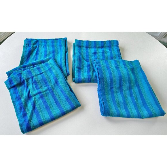 Vintage 70s curtains, peacock blue green stripes, pair of panels - Picture 7 of 7